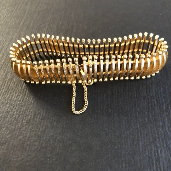 Trifari Modernist Picket Fence Bracelet Gold Tone Vintage - Picture 2 of 7